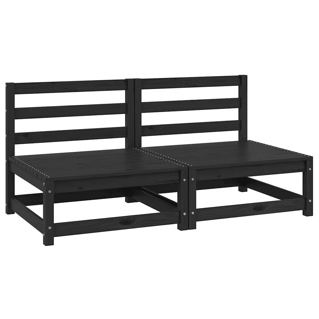 Garden Middle Sofas 2 pcs Black Solid Wood Pine